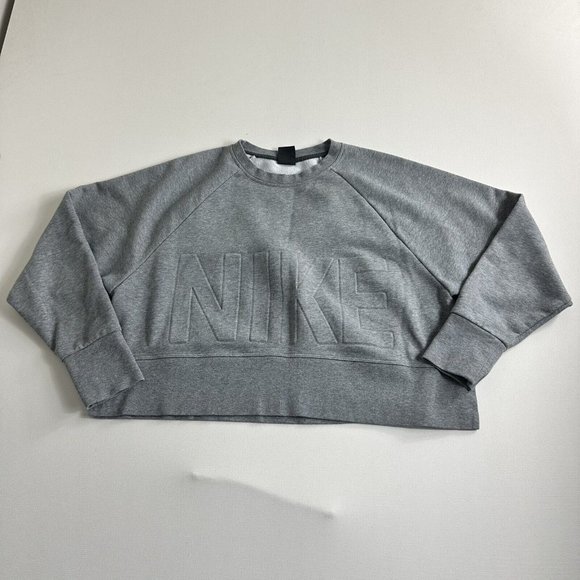 NIKE Cropped Sweatshirt Women's Size Medium Dri-Fit Gray Raised Logo‎ Raglan - Picture 1 of 7